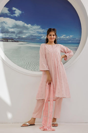GBD-02946 | Pink & Multicolor | Casual Plus 3 Piece Suit | Cotton Jacquard